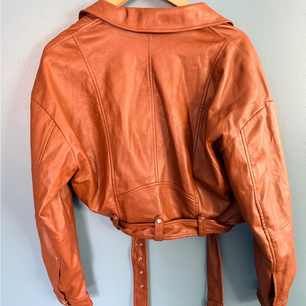 Avec Les Filles Anthropologie Brown Faux Leather Cropped Jacket Sz S - Picture 6 of 12